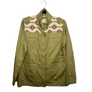 EARTHBOUND / army olive green Aztec tribal printed cargo utility jacket / M